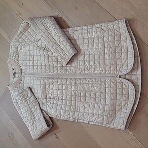 EUC Athleta Grandview Primaloft Shell Quilted Long Jacket Women's sz M Beige Zip
